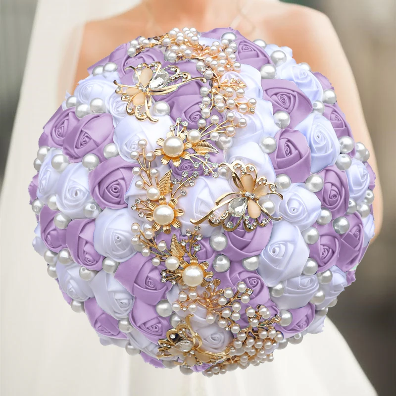 

1pc/lot Light Purple Bridal Wedding Bouquet Artificial Ribbon Rose