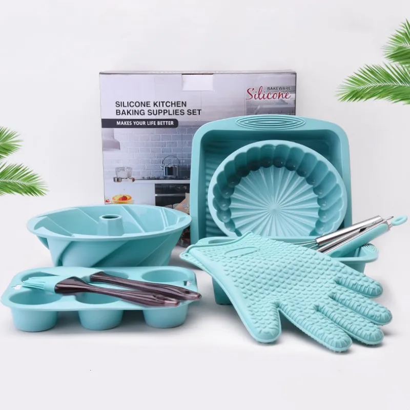 

10 шт. кухонная силиконовая форма для торта набор для выпечки Квадратная тарелка для пиццы круглые инструменты Кухонная утварь с бесплатной ...