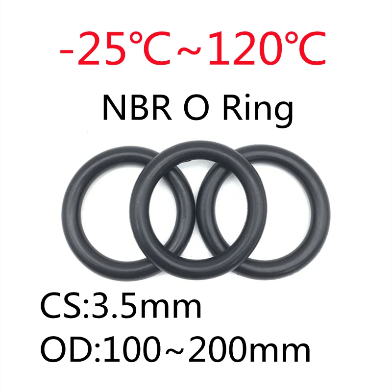 

10pcs Black O Ring Washer CS 3.5mm OD 100 ~ 200mm NBR Automobile Nitrile Rubber Round O Type Corrosion Oil Resistant Seal Gasket