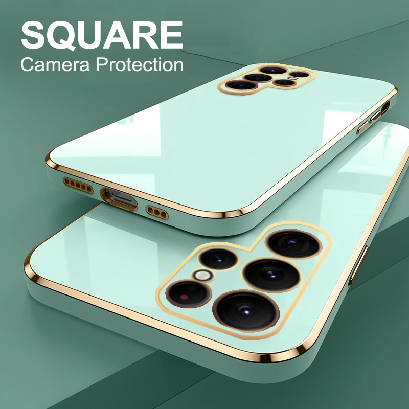 

S23 S23 Ultra S22Ultra 5g Case Soft Square Plating Camera Protector Silicone Cases For Samsung Galaxy S23 S22 S21 Ultra Plus