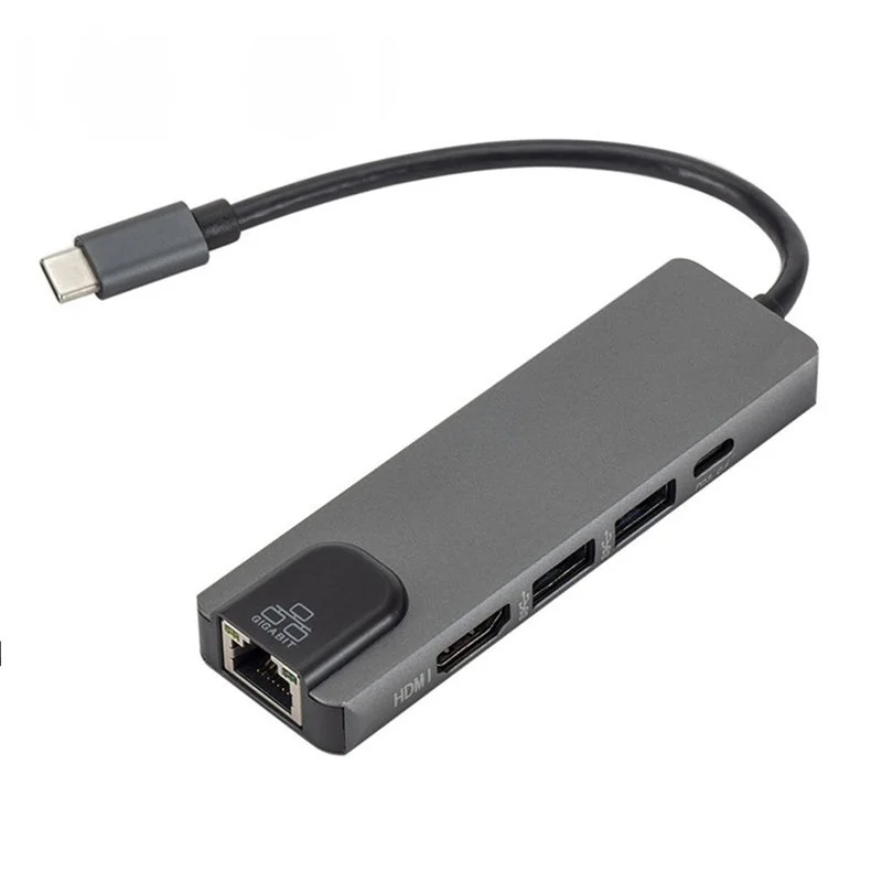 

Док-станция 5 в 1 с USB Type C на RJ45 для быстрой зарядки