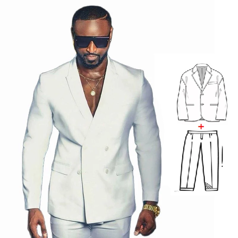 Tailor Made 2 Pieces White Men Suit Slim Fit Business Male Suits New Design Groomsmen Formal Wear Costume Homme (Blazer+Pants)