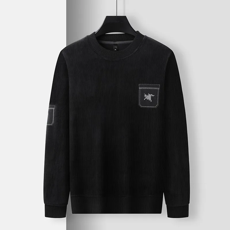 

Knitted men's autumn and winter plush round neck embroidery trend versatile warm one piece plush sweater