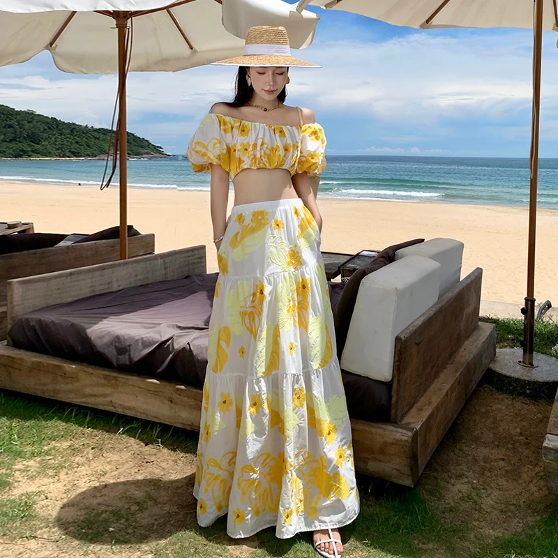 Женский пляжный комплект из 2 предметов новый топ с открытыми плечами и цветочной