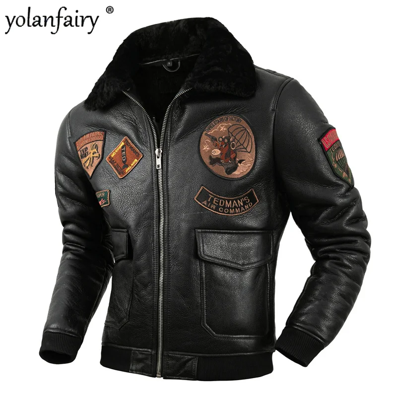 

Куртка-бомбер мужская модная повседневная мотоциклетная кожаная куртка из овечьей кожи мужская зимняя облегающая куртка с лацканами куртк...
