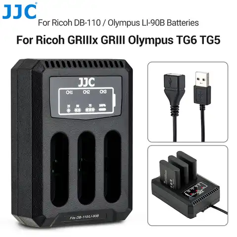 Зарядное устройство JJC с тройным USB-портом для Ricoh GRIIIx GRIII Olympus TG6 TG5 TG4 TG3 TG2 TG1, аксессуары