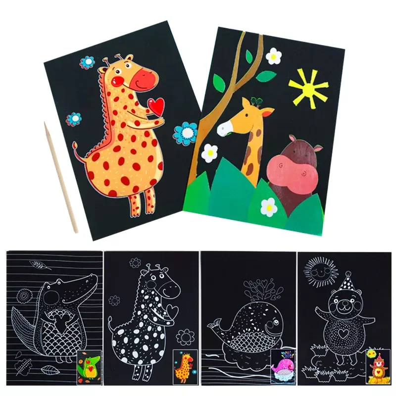 

New Magic Scratch Painting Art Paper Card Set Cute Cartoon Zoo Sea Animal Kids Learning Art Painting Boys Girls Children Gifts