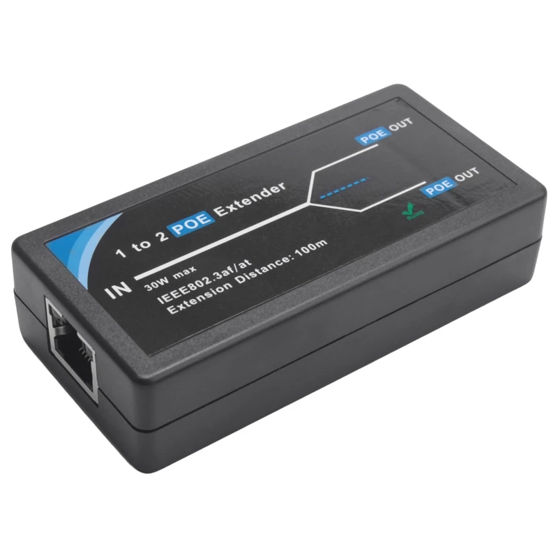 2-портовый удлинитель POE 10/100 Мбит/с со стандартным входом/выходом IEEE 802.3Af для