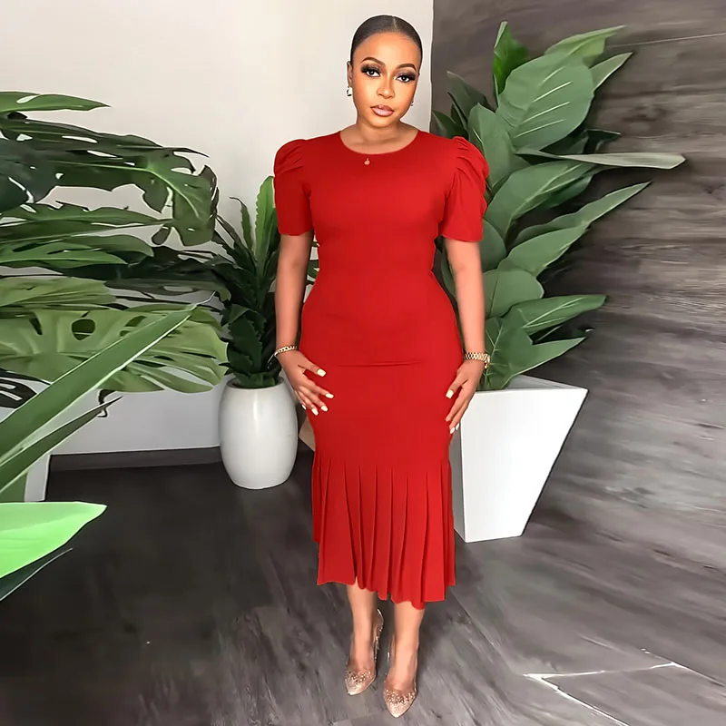 

Элегантное платье миди с пышными короткими рукавами и оборками на подоле, пикантное платье с высокой талией, платье-русалка, африканские женские вечерние пикантные Платья для вечеринок