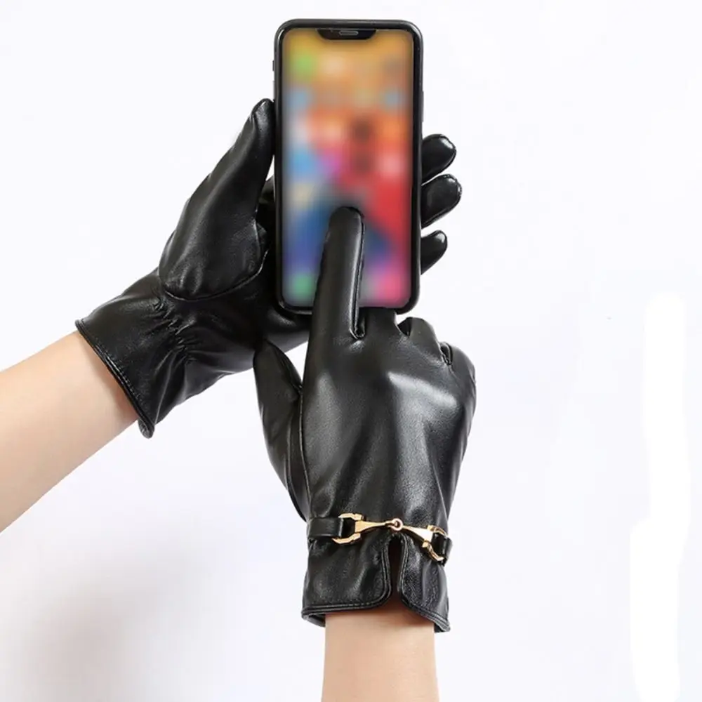 Фото Fashion PU Leather Gloves Windproof Waterproof Full Finge Driving GlovesThicken Outdoor Sports Winter Warm Touch Screen Gloves №3