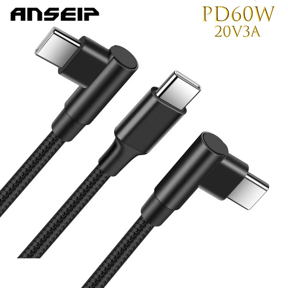 Кабель ANSEIP с USB Type C на Type C, 60 Вт, 0,25/0,5/1/2 м