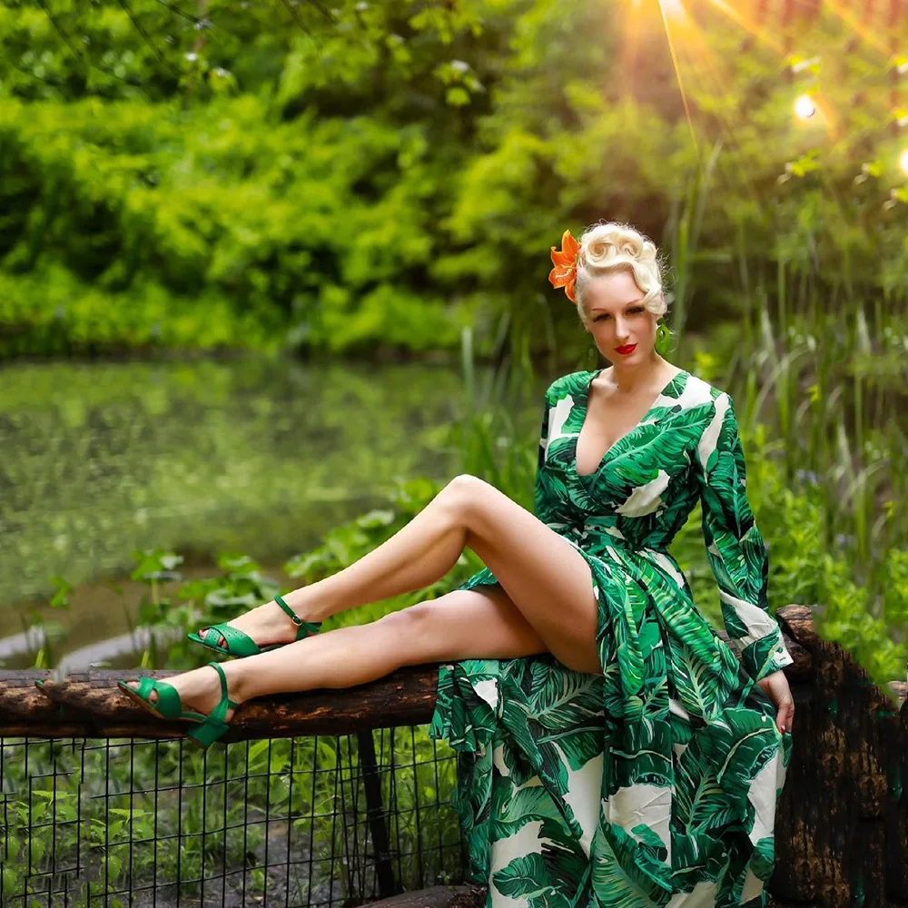 

Женское длинное платье с длинным рукавом Вечерние глубоким V-образным вырезом