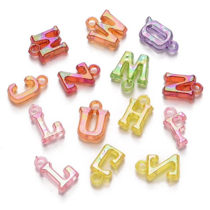 

500g Transparent Acrylic Beads, AB Color Plated Mixed Initial Letters Mixed Color 14x4~10.5x3.5mm Hole: 1.8mm about 2350pcs/500g