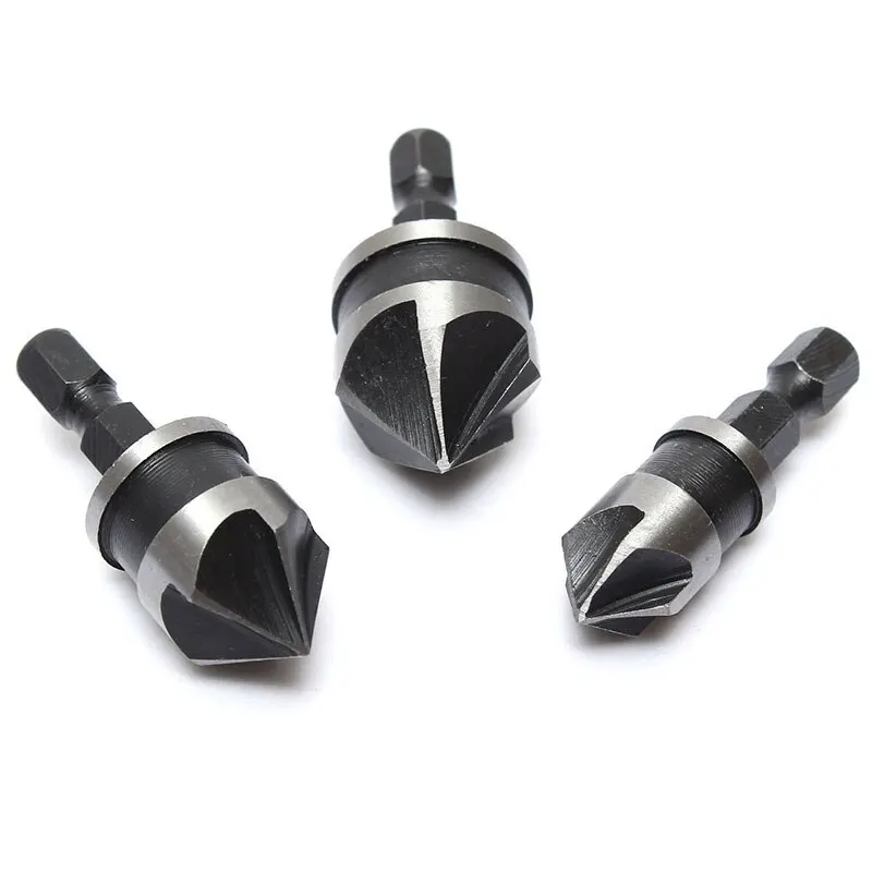 

3Pcs 1/4" Hex Shank Wood Plastic tools woodworking boring chamfer industrial Countersink Bore Setdrill bit set 12mm 16mm 19mm