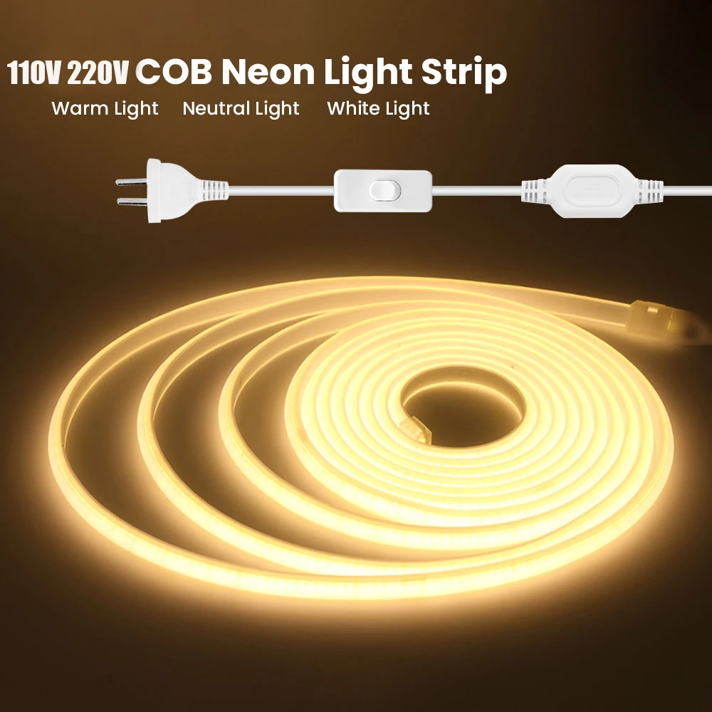 

COB Neon Light AC 220V 110V 288leds/M High Bright CRI RA90 IP67 Waterproof Indoor Outdoor Decor FCOB Ribbon Tape Rope LED Strip