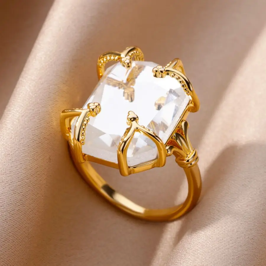 

Mirror Zircon Rings for Women Shiny Gold Color Stainless Steel Wedding Ring 2023 Fashion Luxury Designer Jewelry anillos mujer