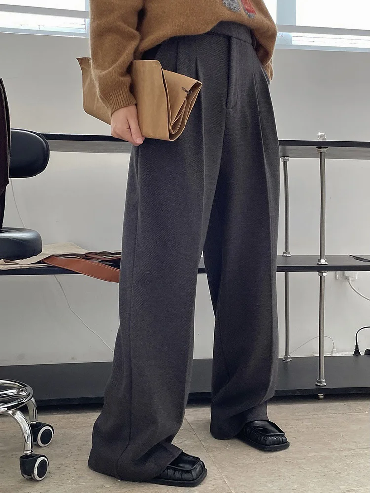 High Waist Gray Long Pleated Wide Leg Casual Pants New Loose Fit Trousers Women Fashion Tide Spring Autumn 2023  M297