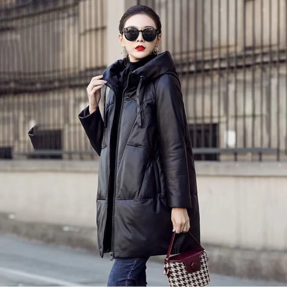 Winter Women's Cold Coat Medium Long Pu Leather Clothing Cotton Padded Jacket Jackets Korean Fashion