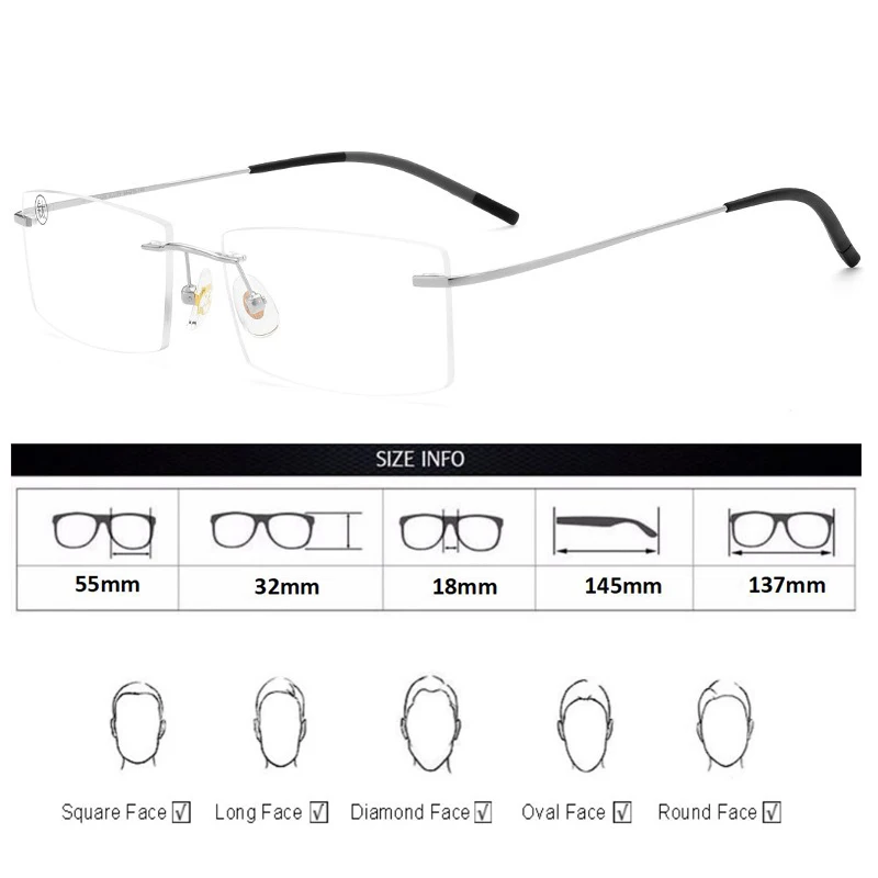 Очки без оправы для мужчин и женщин чистый титан Прямоугольная форма оправа