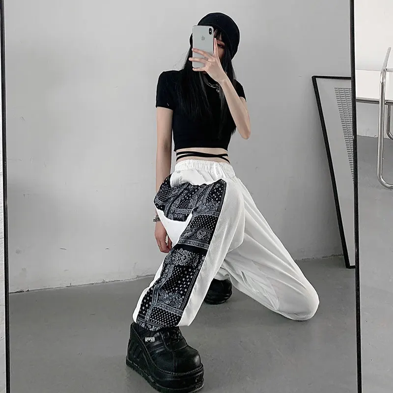

White Gothic Women's Pants Y2K Spring Stitching Straight Casual Pants Loose Gothic Chic Black White Women's Pants штаны