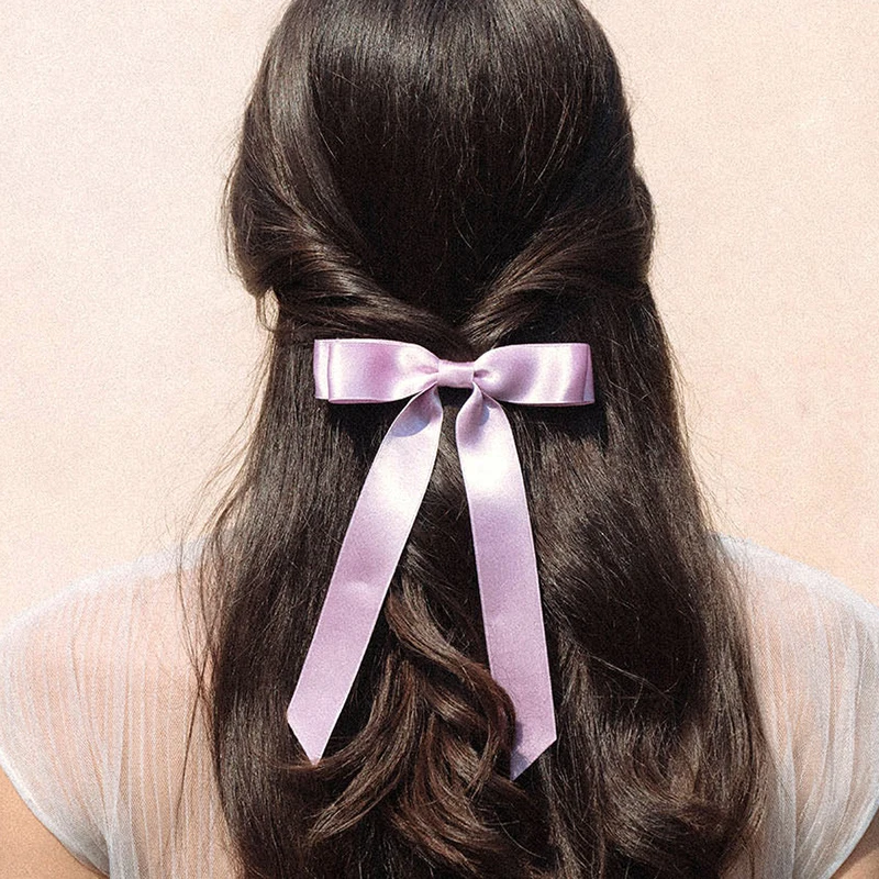 

Fashion Bowknot Streamer Hairpin Woman Girl Solid Fabric Bow Ribbon Barrette Elegant Back Head Clip Headwear Hair Accessories