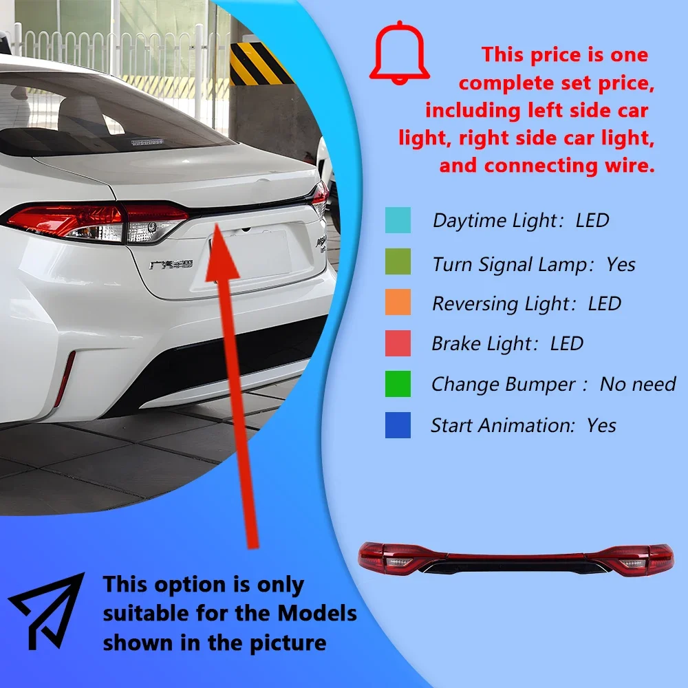 

Для Toyota Levin, американская версия Corolla 2019-2023, светодиодный автомобильный задний фонарь в сборе, обновленный эффект запуска, аксессуары для задних фонарей