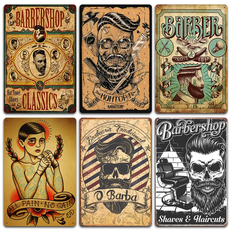 

Europe Classic Barber Tattoo Studio Metal Poster Barber Tool Shaving Wall Tin Sign Art Plate Painting Decor Retro Tin Signs