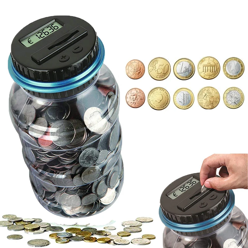 

Electronic Piggy Bank Counter Coin Digital LCD Counting Coin Money Saving Box Jar Coins Storage Box For USD EURO Money Gifts UK