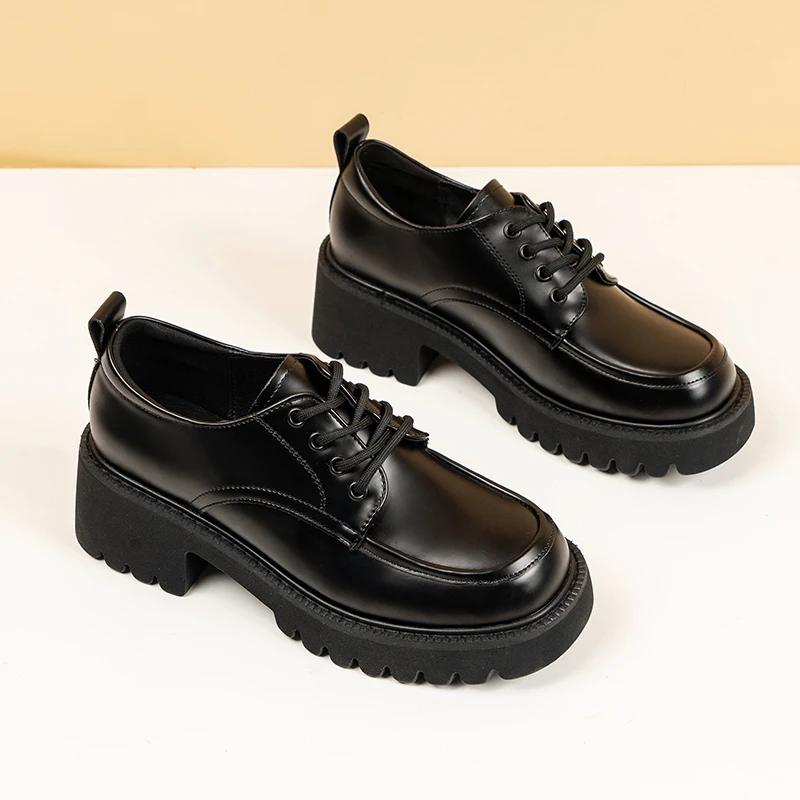 

Womens Derby Shoes Female Footwear Modis Round Toe British Style Loafers With Fur Autumn Soft Leather On Heels Dress 2022 Preppy