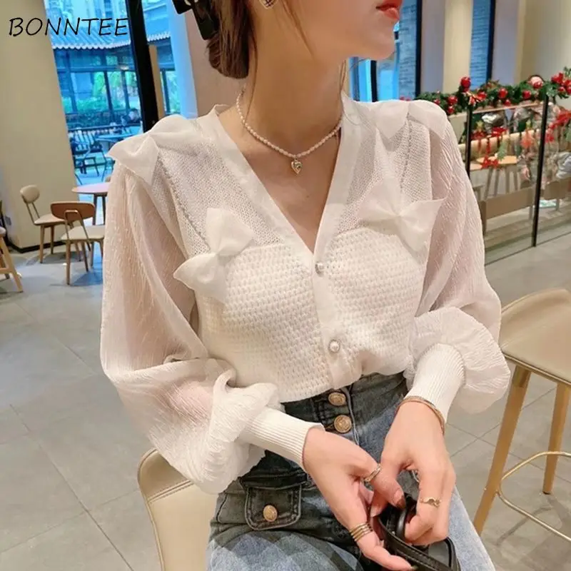 

Cardigan Women Spring Breathable Casual Solid Ulzzang Female All-match Hot Sale Bow Elegant Gentle V-neck Sweet Кардиган Женский