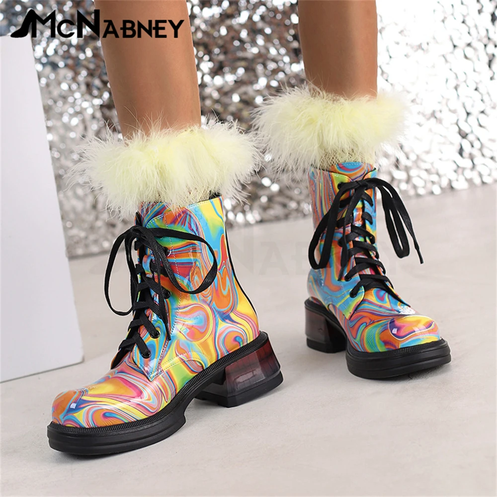 Fashion Women Boots Modern Boots Mid Heel Women's Boots Round Toe Lace Up Women's Shoes Novelty Style Boots for Ladies New In