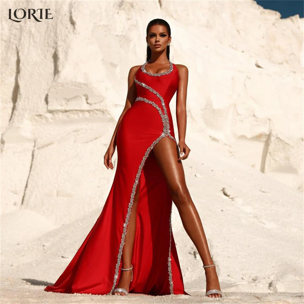 

LORIE Саудовская Аравия вечерние платья русалки с квадратным воротником блестящие сексуальные с высоким разрезом с боковыми разрезами искусственное платье