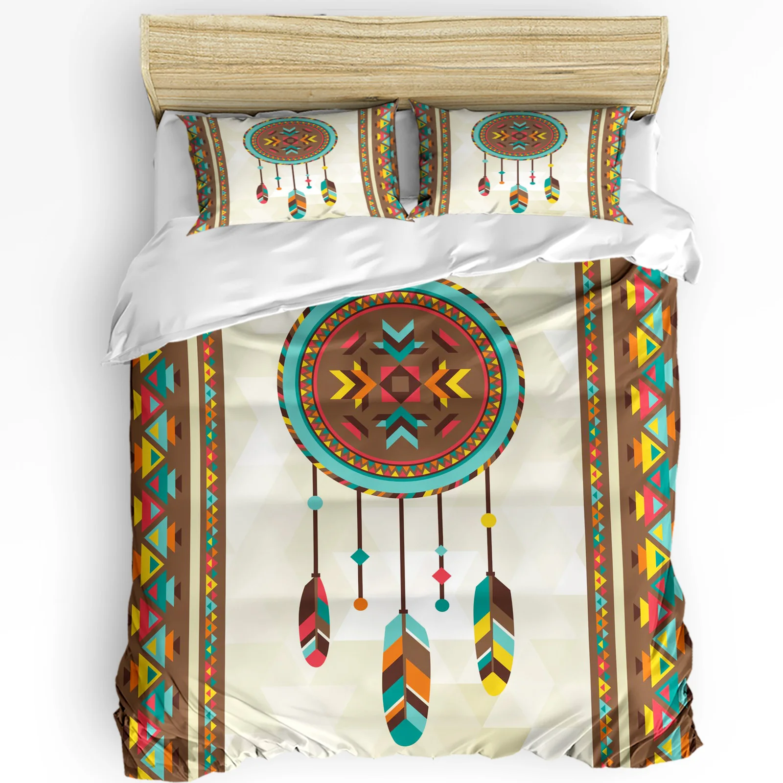 

Indian Feather Ethnic Illustration 3pcs Bedding Set For Bedroom Double Bed Home Textile Duvet Cover Quilt Cover Pillowcase