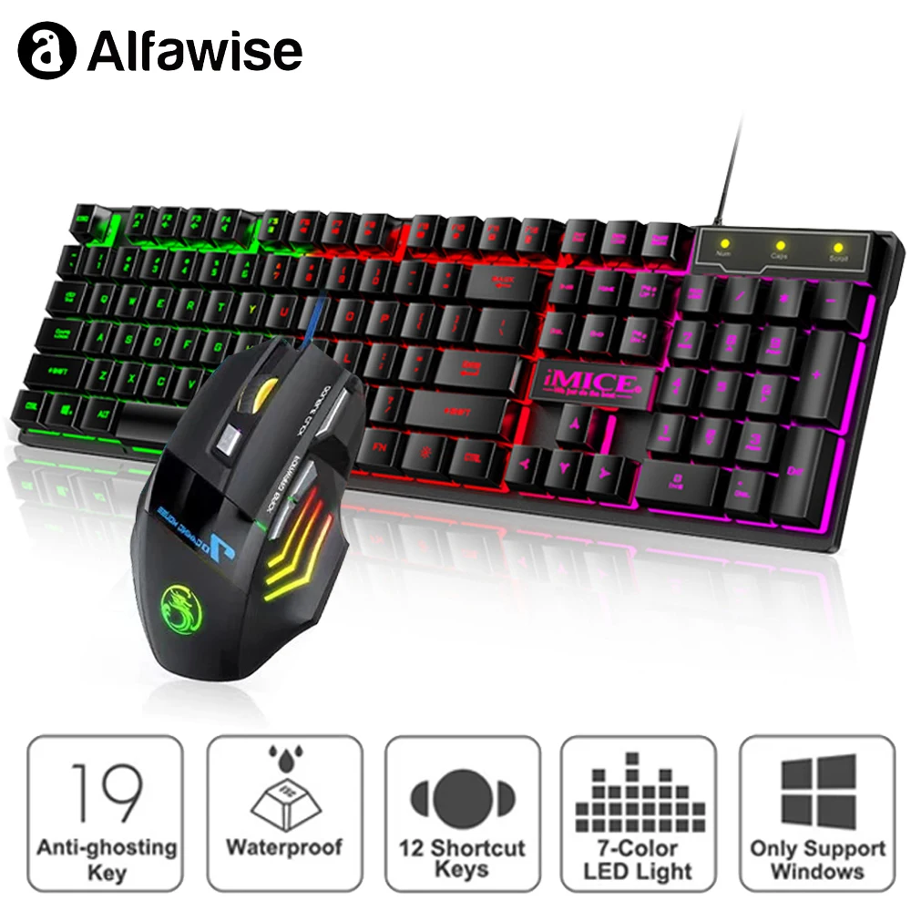 

Gamer Keyboard And Mouse Kit RGB Backlight Rubber keycaps Wired Ergonomic Russian USB PC Gaming Keyboard and Gamer Gaming Mouse
