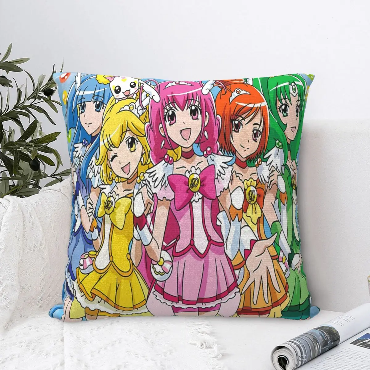 

Smile Hug Pillowcase Pretty Cure Precure Princess Anime Backpack Cushion Garden DIY Printed Car Coussin Covers Decorative