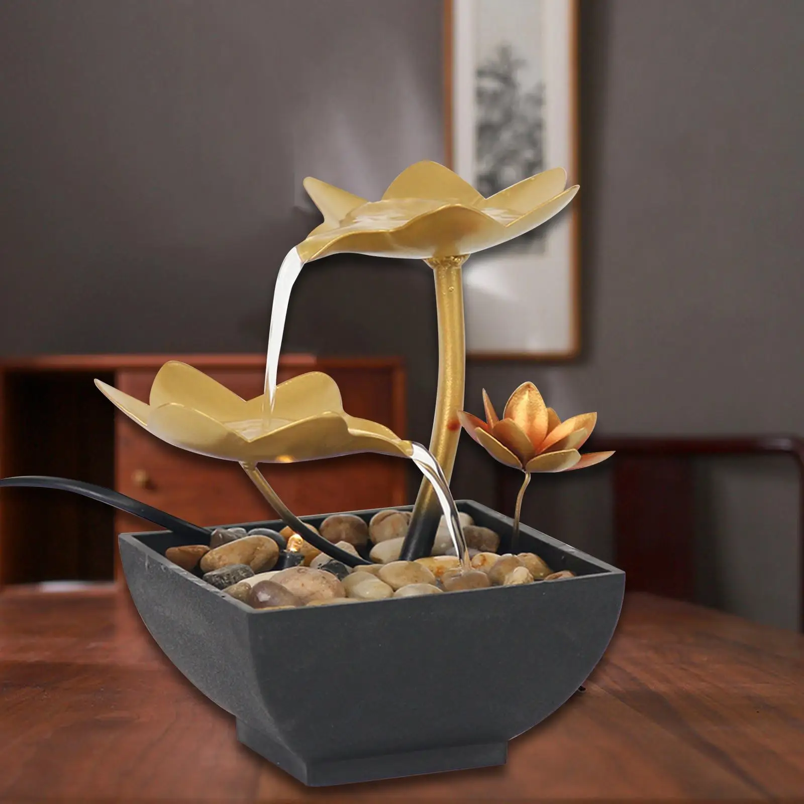 

Portable Mini Tabletop Fountain Water Fountain Soothing Relaxation Lotus Indoor