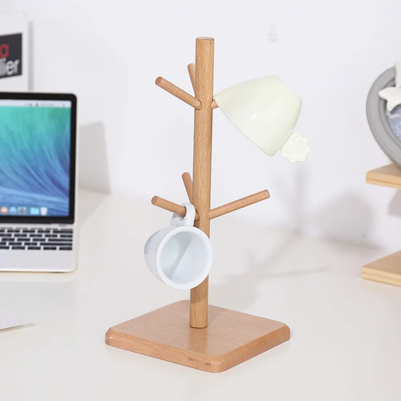 

Japanese Style Wooden Six-Claw Cup Holder For Kitchen Creative Beech Cup Draining Hanger Household Water Cup Mug Storage Rack