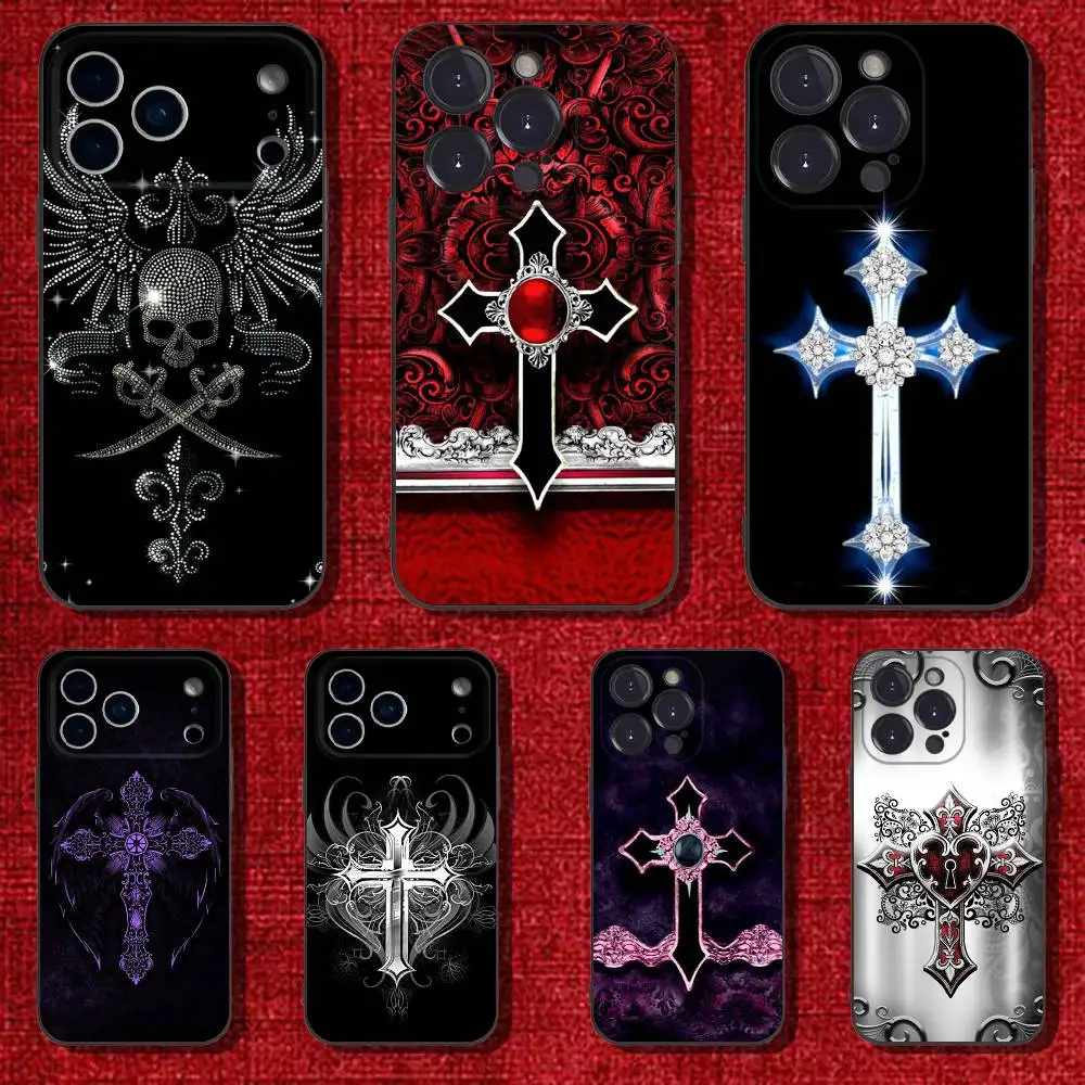 Фото Чехол для телефона Gothic Cross Skull Y2K для iPhone 6,17,16,15,14,13,12,11 Plus,Pro Max,XS,XR,SE,Mini,8,7,мягкий силиконовый черный чехол №1