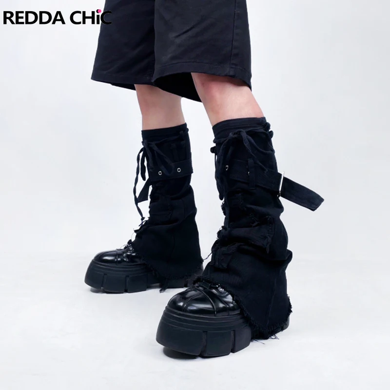 Мужские черные джинсовые гетры REDDACHiC с перекрестными вставками длинные носки