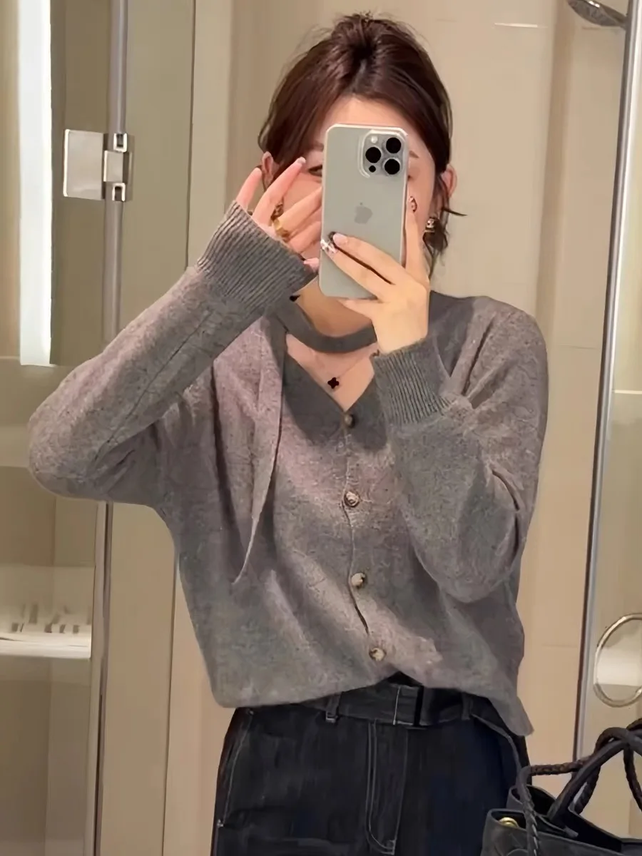 Женский вязаный кардиган белый укороченный свитер уличная одежда Y2k осень 2024