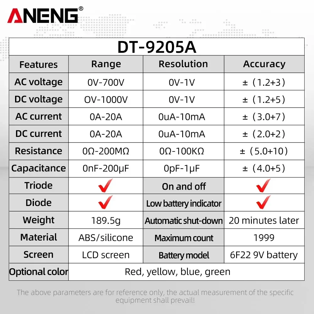 ANENG DT9205A Цифровой мультиметр Тестер транзисторов переменногопостоянного тока Электрический измеритель NCV Профессиональный аналоговый мультиметр с автоматическим диапазоном (art.: 3920cd1a2e992) - 3920cd1a2e992