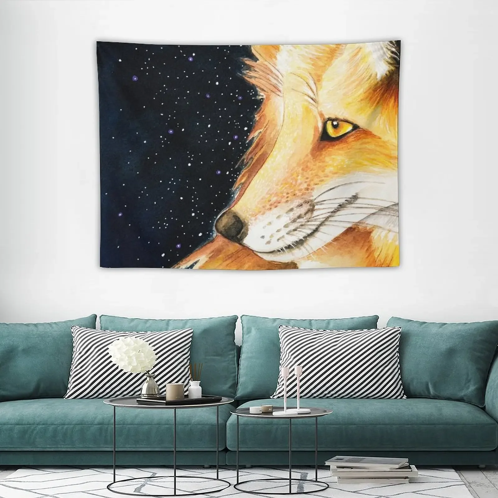 Красная Лиса галактика акварельный гобелен Декор для спальни художественная