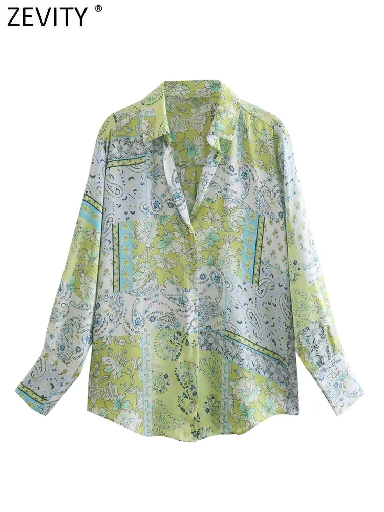 Женская винтажная атласная блузка Zevity с принтом пейсли и цветов Офисная