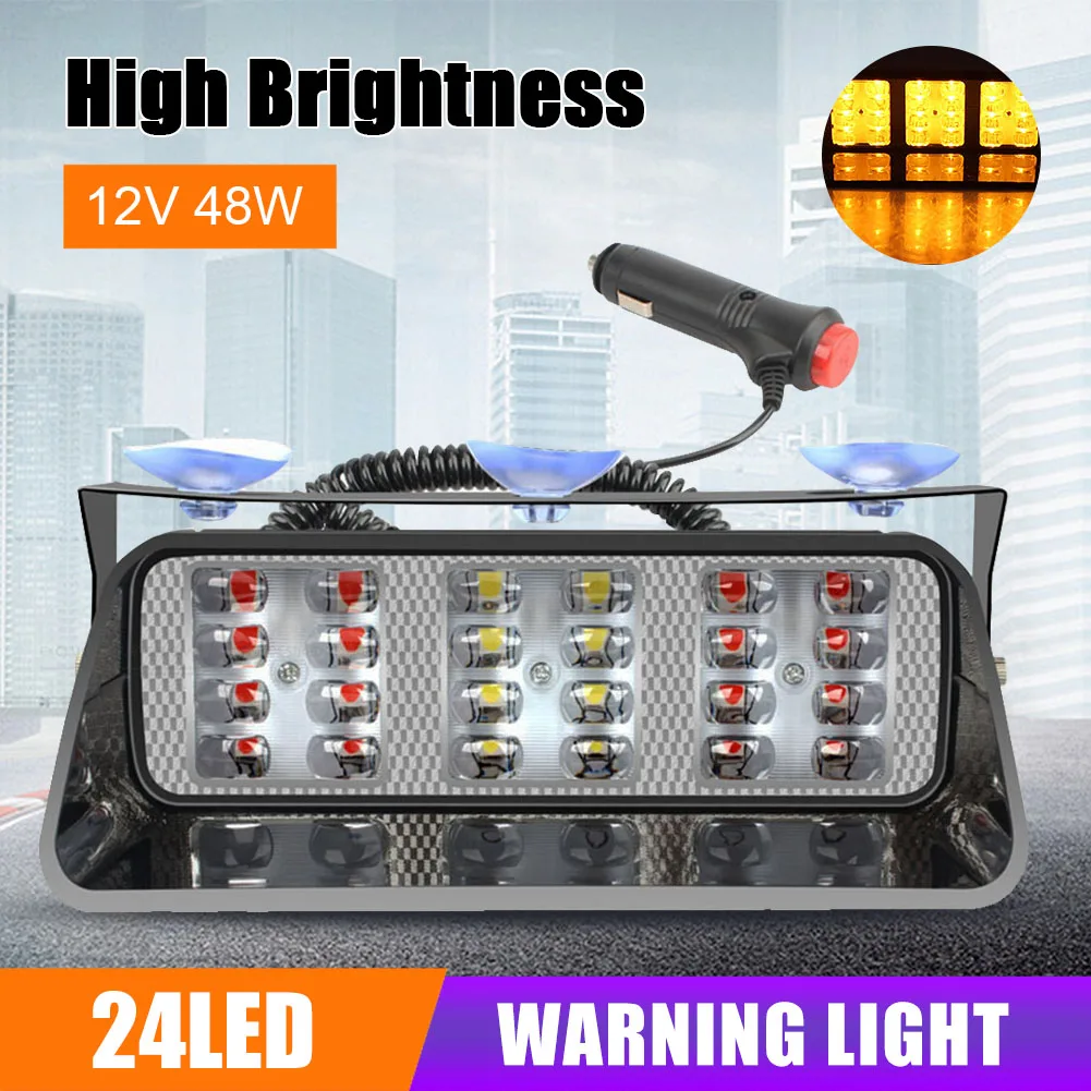 

Universal 24LED Car Strobe Light 12V Emergency Warning Lamp Red Blue Flashing Windshield Suction Cup Mount for Car Truck Trailer