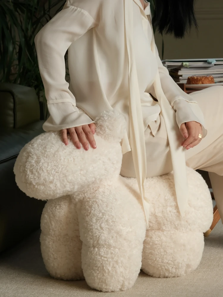 Кремово-белое подставка для ног из искусственной шерсти в рулоне