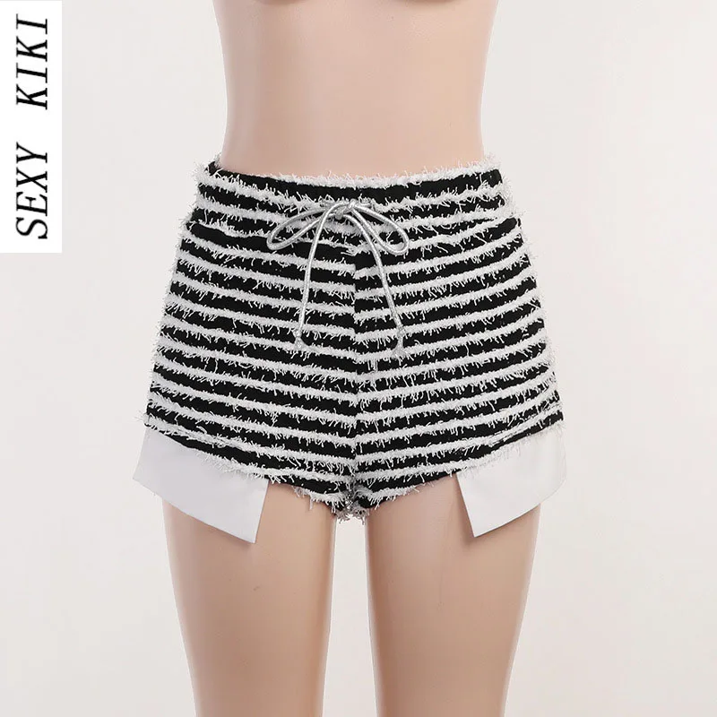 2022 autumn new texture striped drawstring high waist super shorts sexy fashion babes casual all-match pants women