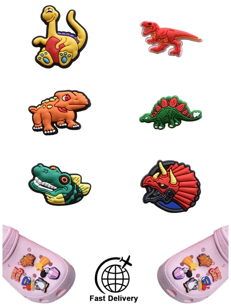 

1Pcs PVC Dinosaur for Croc Charm DIY Shoes Accessories Badge Women Clogs Buckle Kids Pins Decoration Jeans X-mas Gift Wholesale