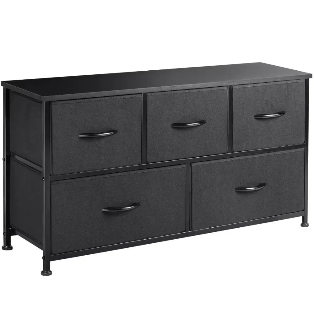 

Dresser for Bedroom with 5 Drawers, Wide Chest of Fabric Dresser,Black Living Room Closet Storage Organ