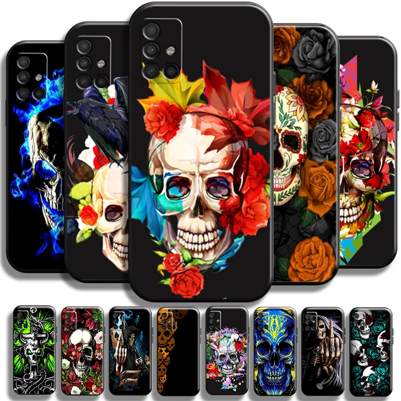 

Death Skull Flower For Samsung Galaxy A51 A51 5G Phone Case Liquid Silicon TPU Shockproof Coque Full Protection Cover Cases