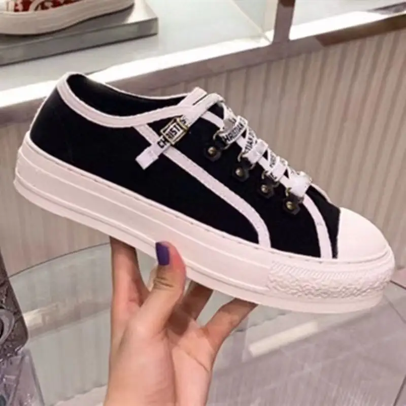 

Luxury Small White Shoes Embroidered Letters Canvas Single Shoes Women2022Classic Lace-up Round Toe Casul Sneakers Women Designe